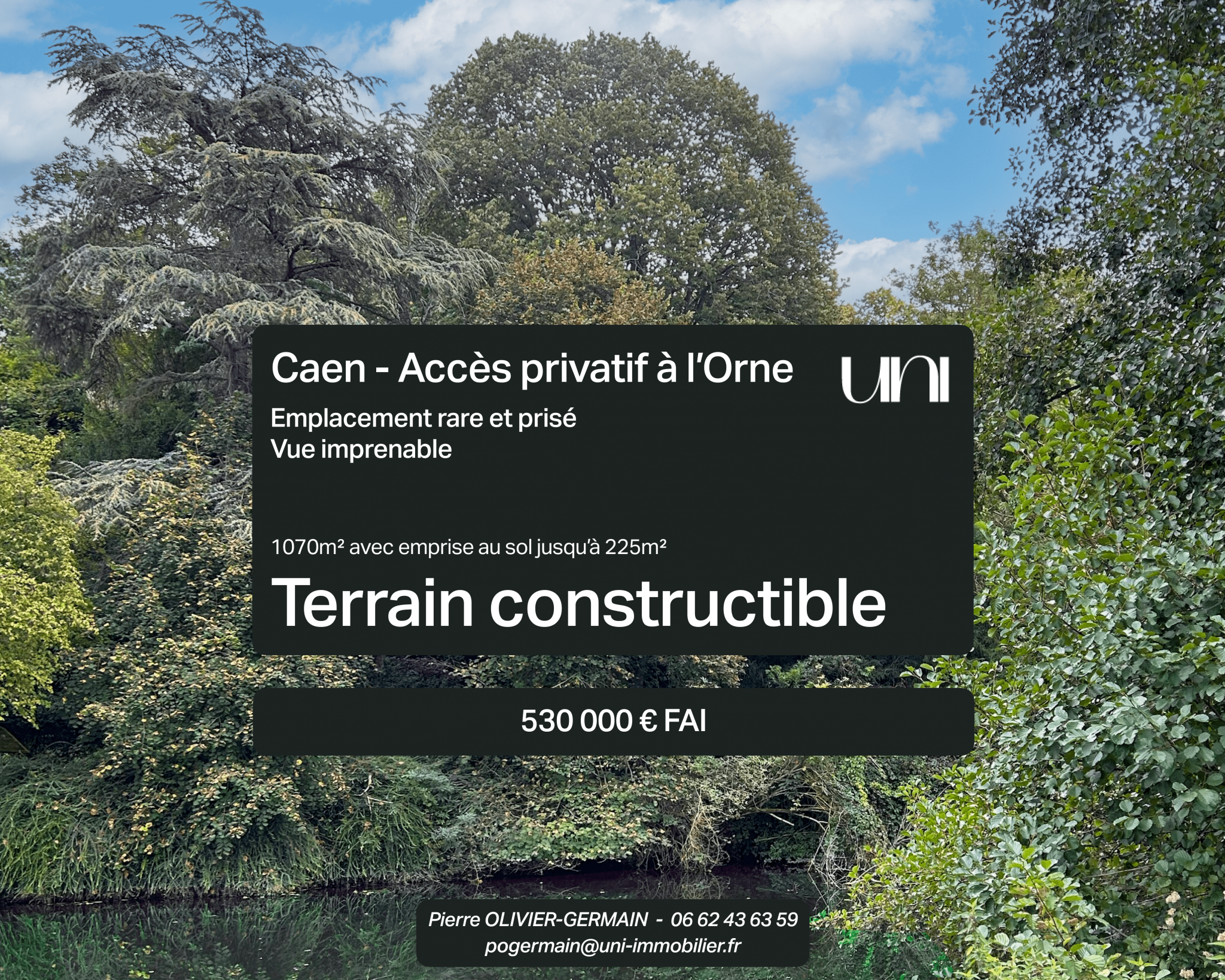 Terrain constructible de 1070m2 avec accès privatif à l’Orne