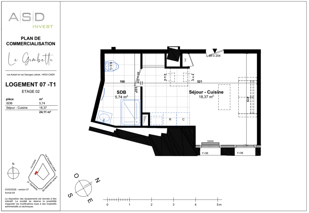 Appartement T1 24,39m² - Lot 7 - GAMBETTA