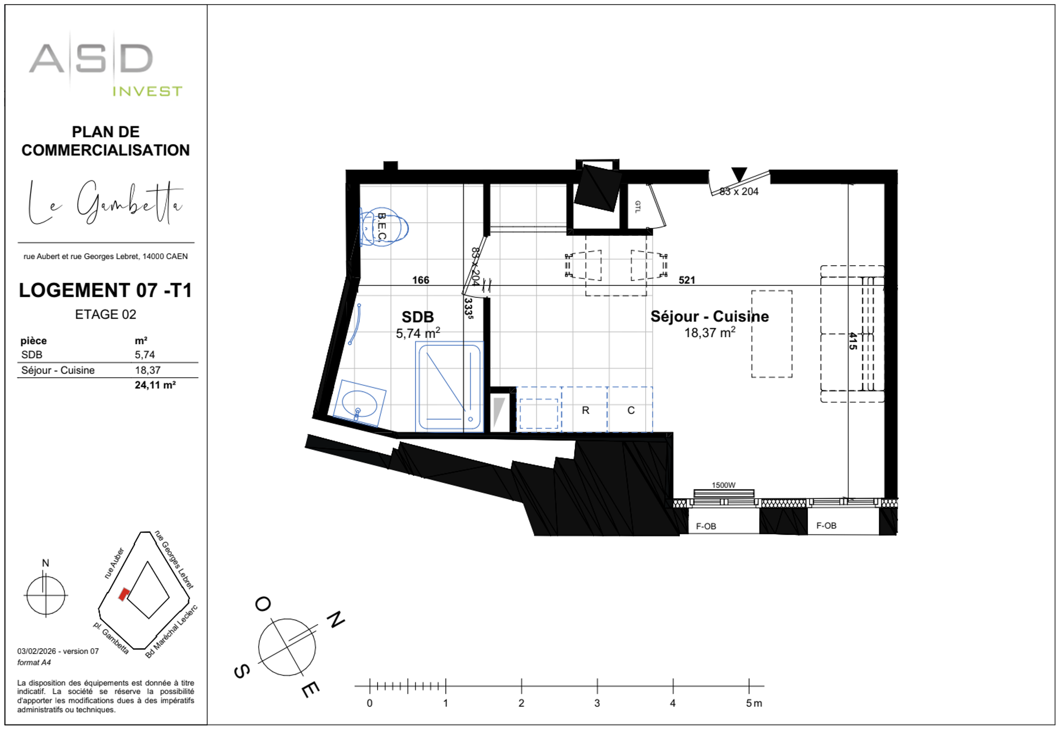 Appartement T1 24,39m² - Lot 7 - GAMBETTA