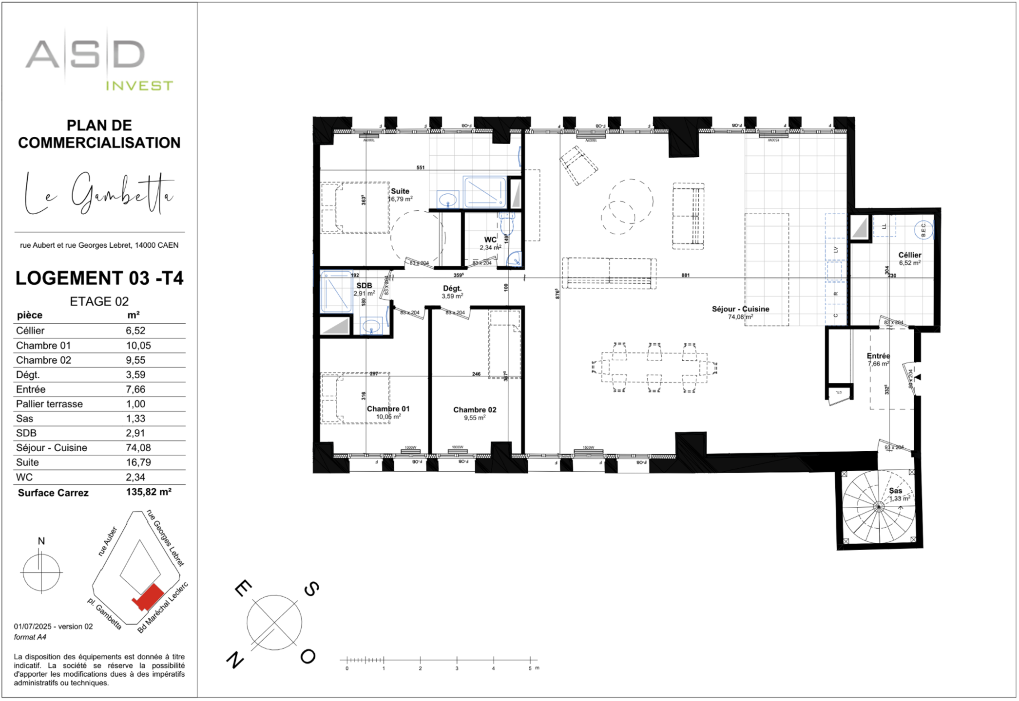 Appartement T4 de 135,82m² avec terrasse - Lot 3 - GAMBETTA