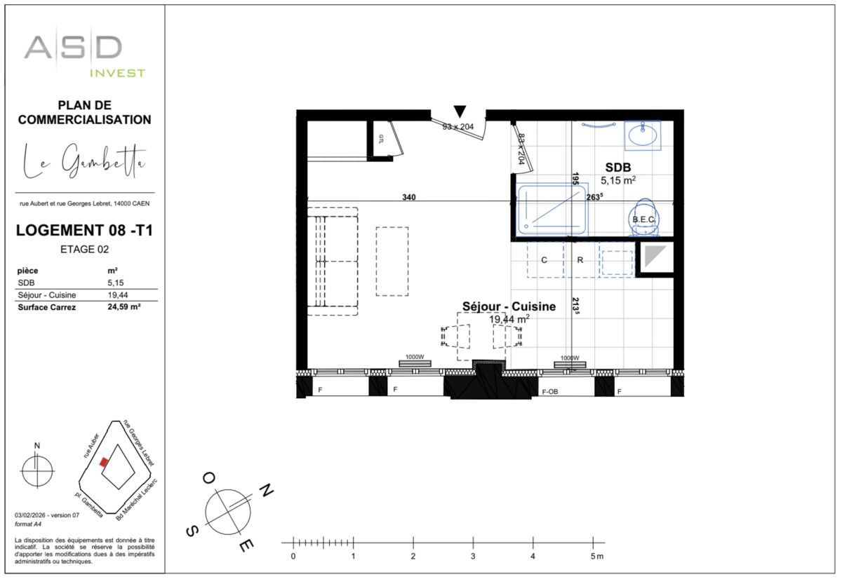 Appartement T1 25,14m² - Lot 8 - GAMBETTA