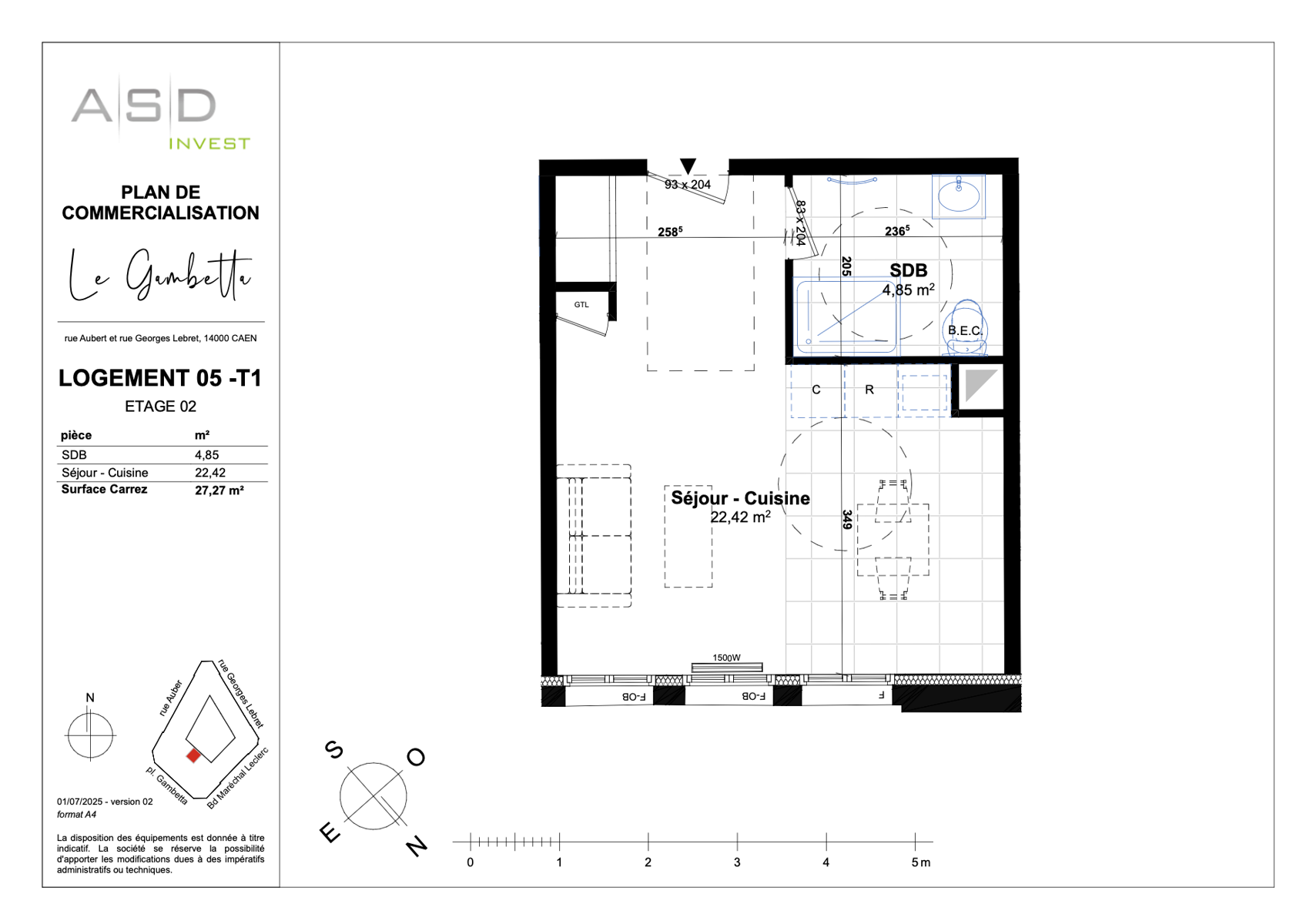 Appartement T1 27,30m² - Lot 5 - GAMBETTA