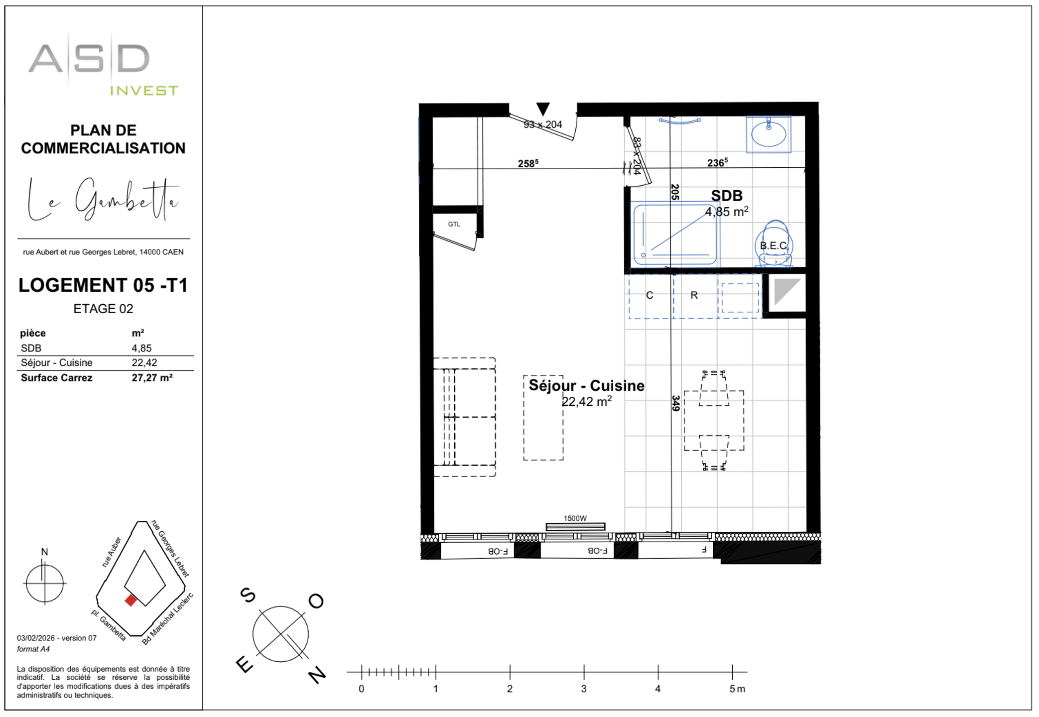 Appartement T1 27,30m² - Lot 5 - GAMBETTA