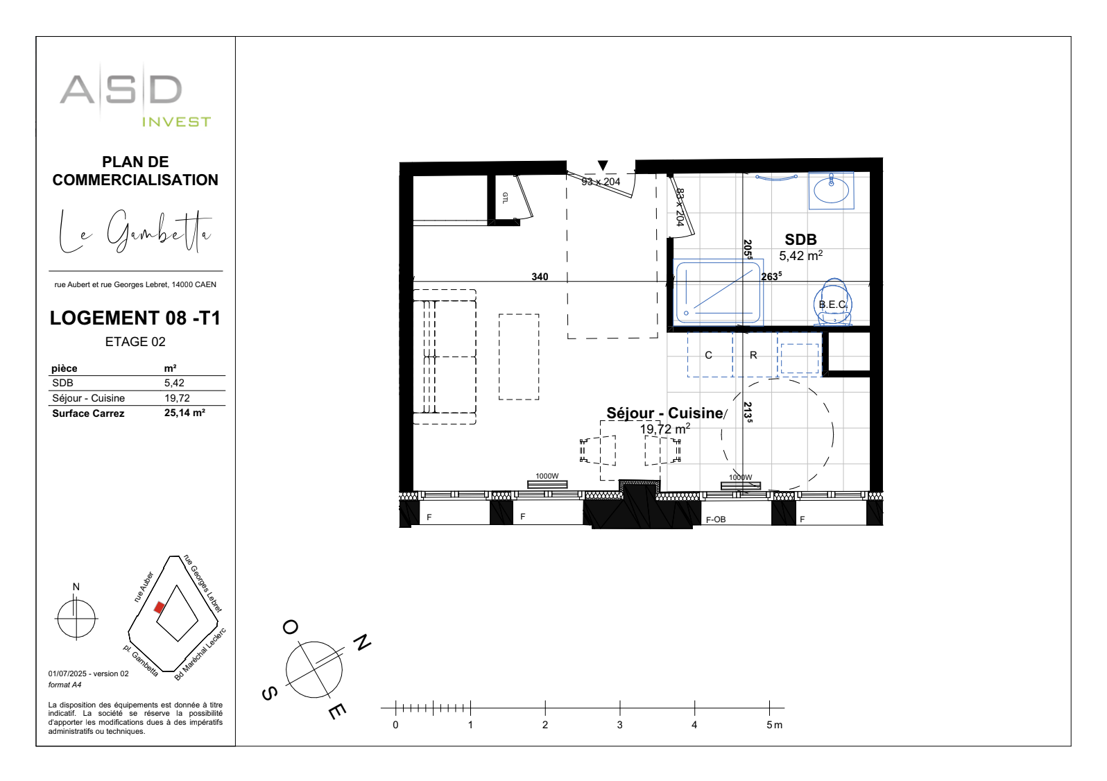 Appartement T1 25,14m2 - Lot 8 - GAMBETTA