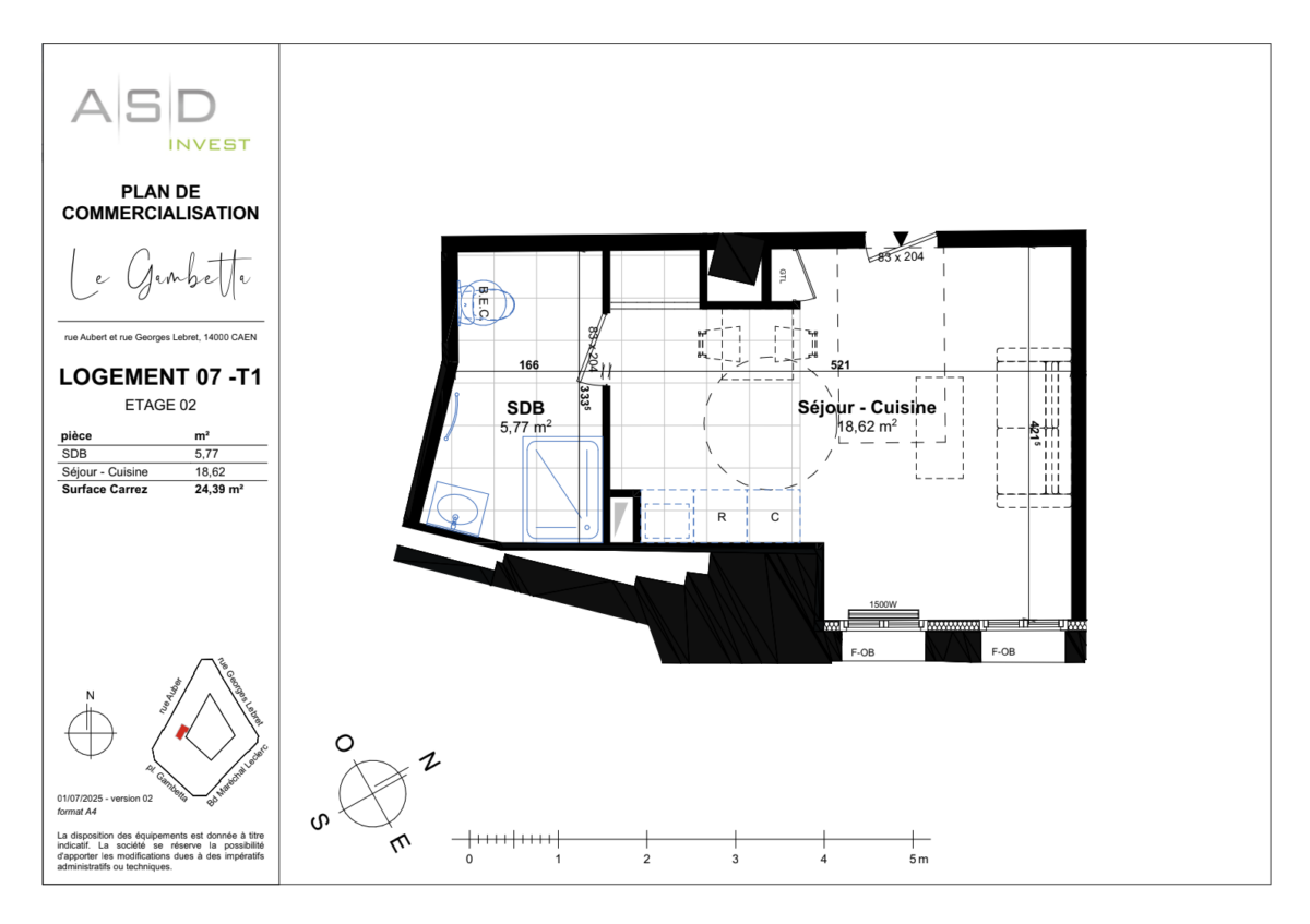 Appartement T1 24,39m2 - Lot 7 - GAMBETTA