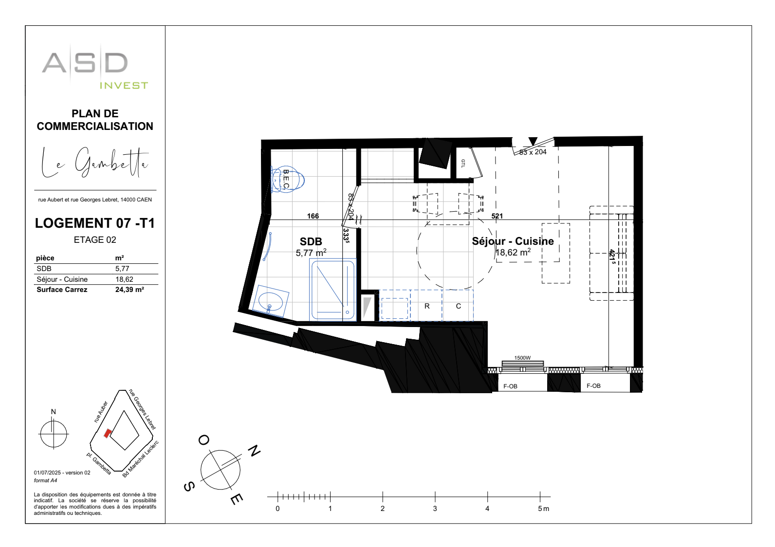 Appartement T1 24,39m2 - Lot 7 - GAMBETTA